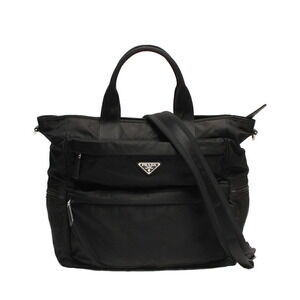 Prada nylon double pocket tote Shoulder bag Black